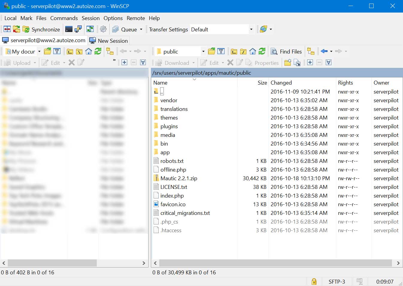 Upload Mautic files in WinSCP