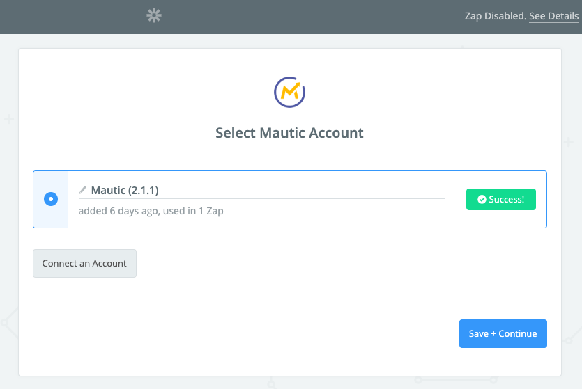 Mautic Instance connected to Zapier