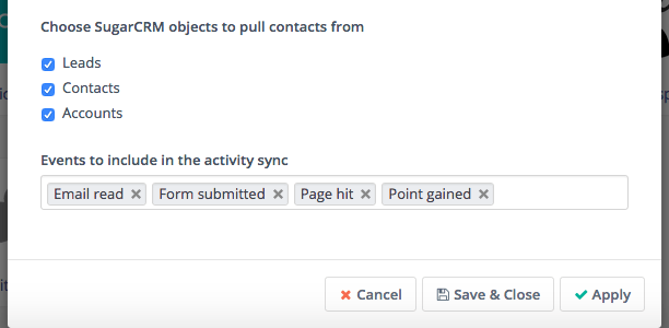Selective sync of Mautic events to SuiteCRM