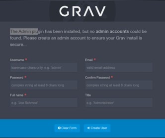 Create user for Admin Plugin on Grav CMS